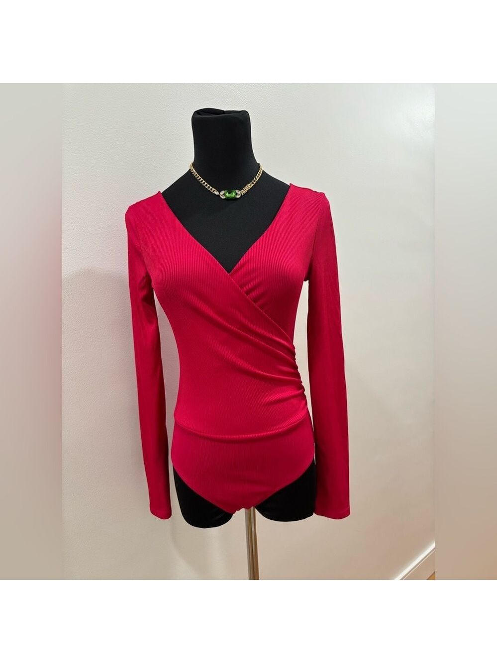 873. Top Shop Elegant Red Wrap Bodysuit